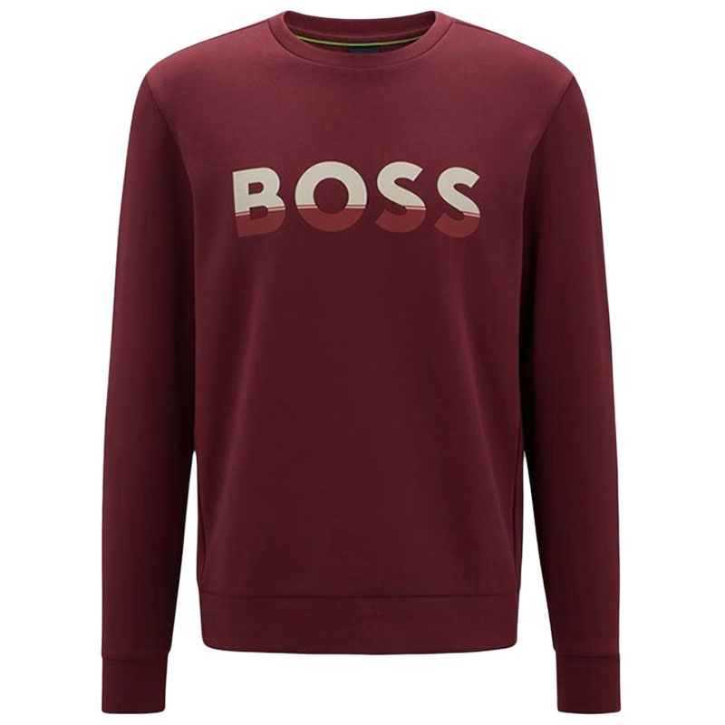 HUGO BOSS Burgundy Logo Print Crewneck Long Sleeve Sweatshirt 50477043-654