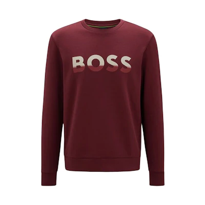 HUGO BOSS Burgundy Logo Print Crewneck Long Sleeve Sweatshirt 50477043-654