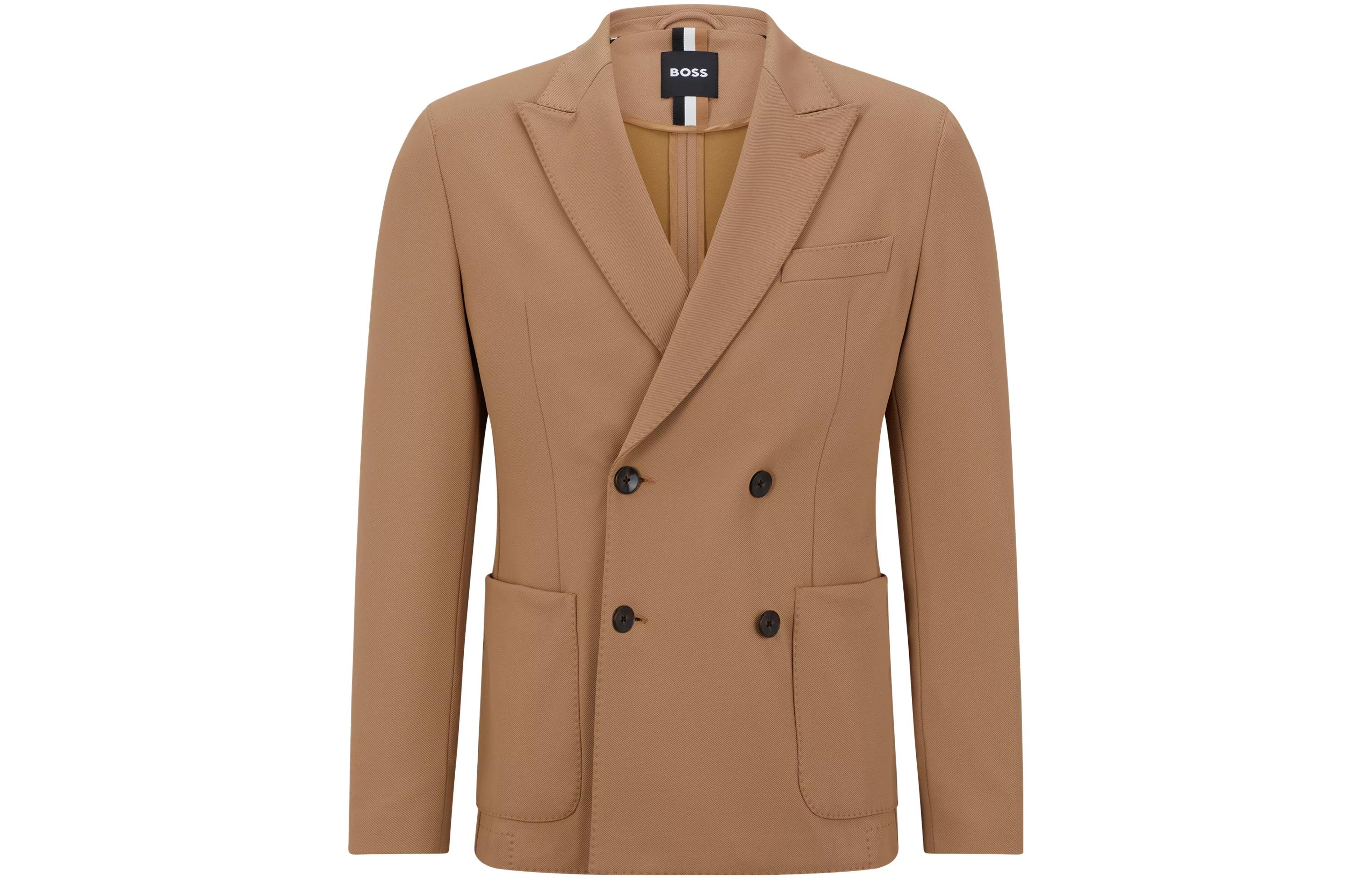 HUGO BOSS Camel Double-Breasted Blazer Jacket with Pockets 50487066-260
