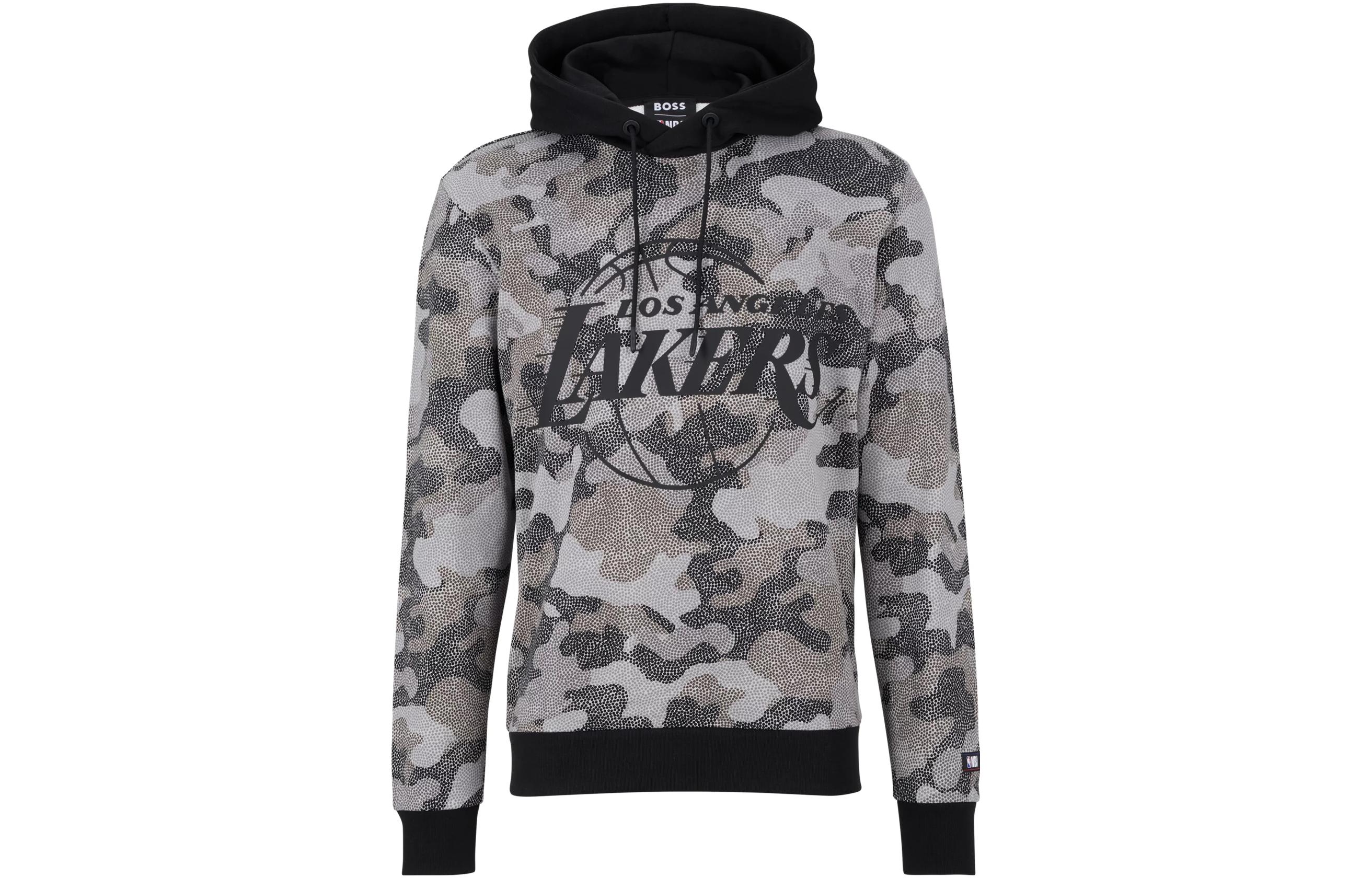 HUGO BOSS Camouflage Letter Print Hoodie Pullover Gray 50477453-002