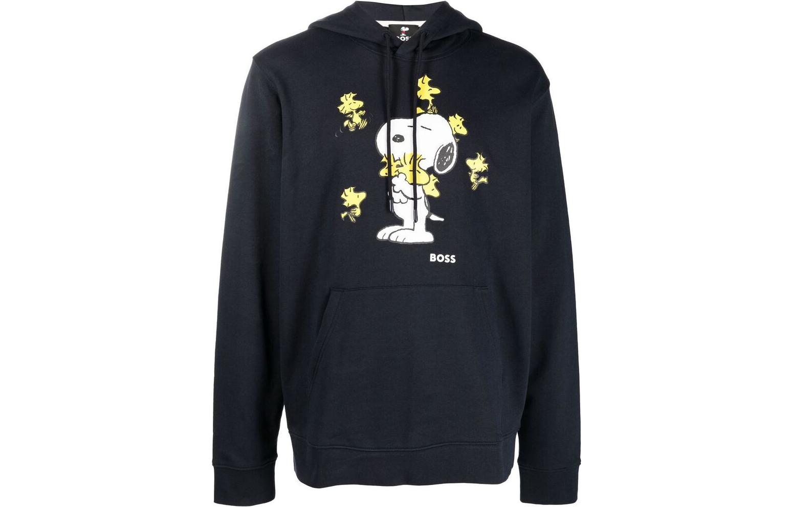 HUGO BOSS Cartoon Print Hoodie Navy Blue - Pullover Sweatshirt 50483005-404