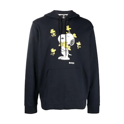HUGO BOSS Cartoon Print Hoodie Navy Blue - Pullover Sweatshirt 50483005-404