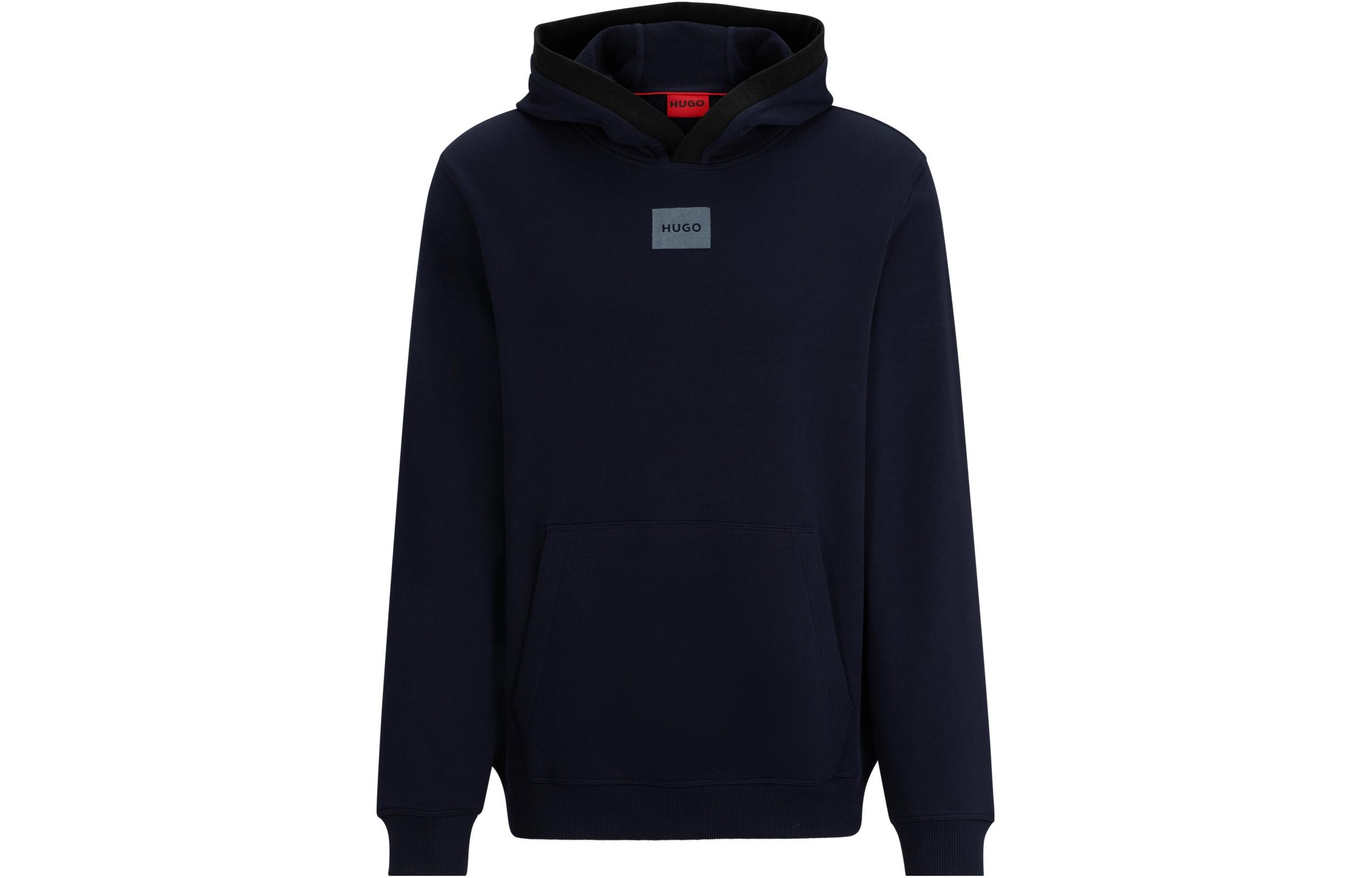 HUGO BOSS Casual Logo Print Hoodie Navy Blue Long Sleeve 50496697-405