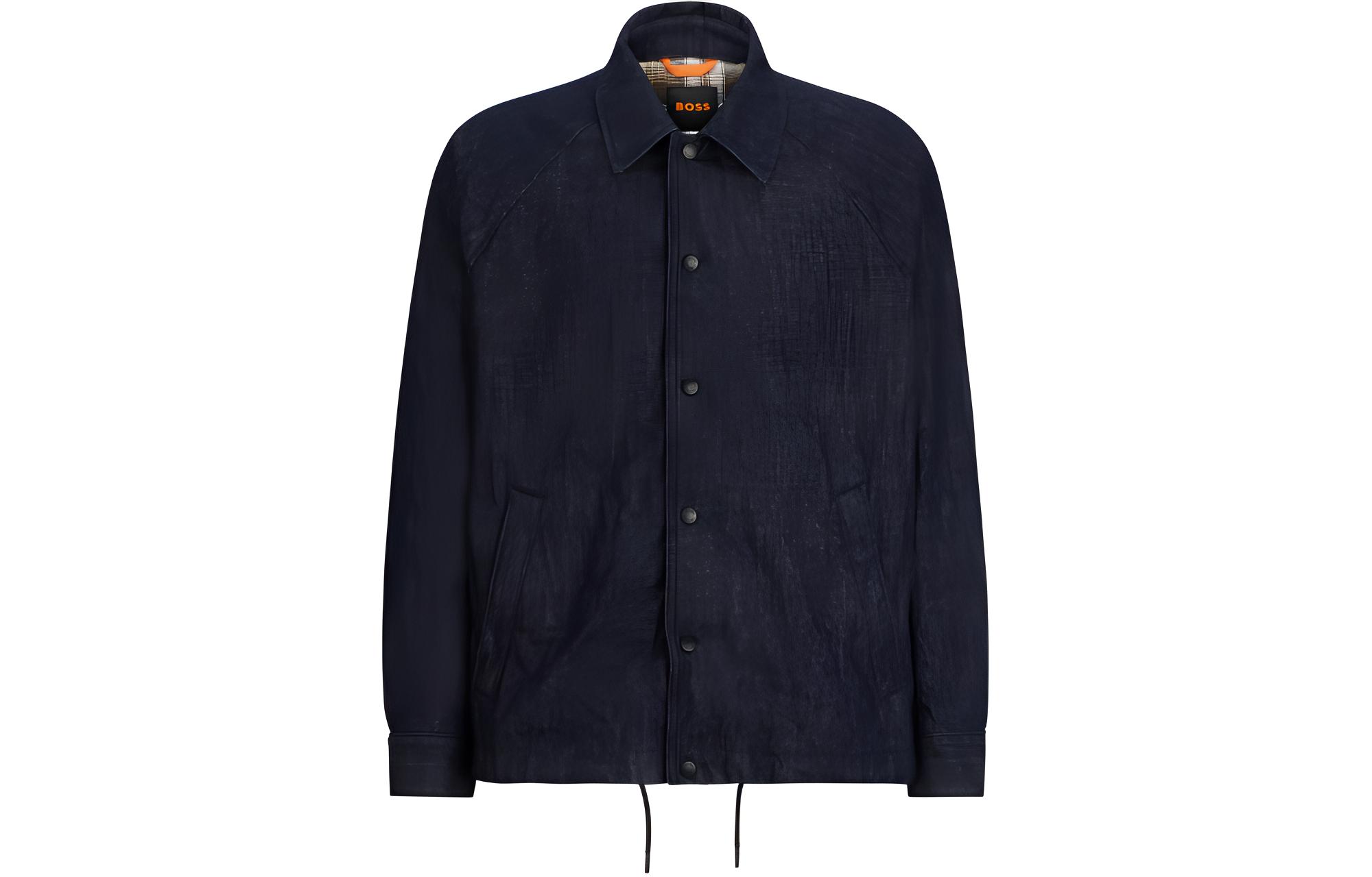 HUGO BOSS Checked-Lining Wrinkle-Effect Blue Denim Jacket Long Sleeve 50508968-420