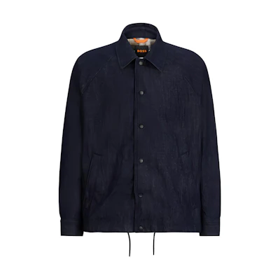 HUGO BOSS Checked-Lining Wrinkle-Effect Blue Denim Jacket Long Sleeve 50508968-420