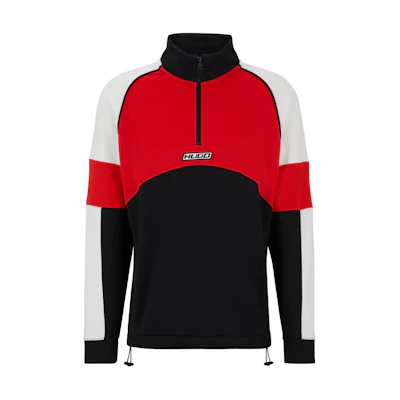 HUGO BOSS Color-Blocked Half-Zip Sweatshirt with Racing-Inspired Logo - Black Menswear 50512969-001
