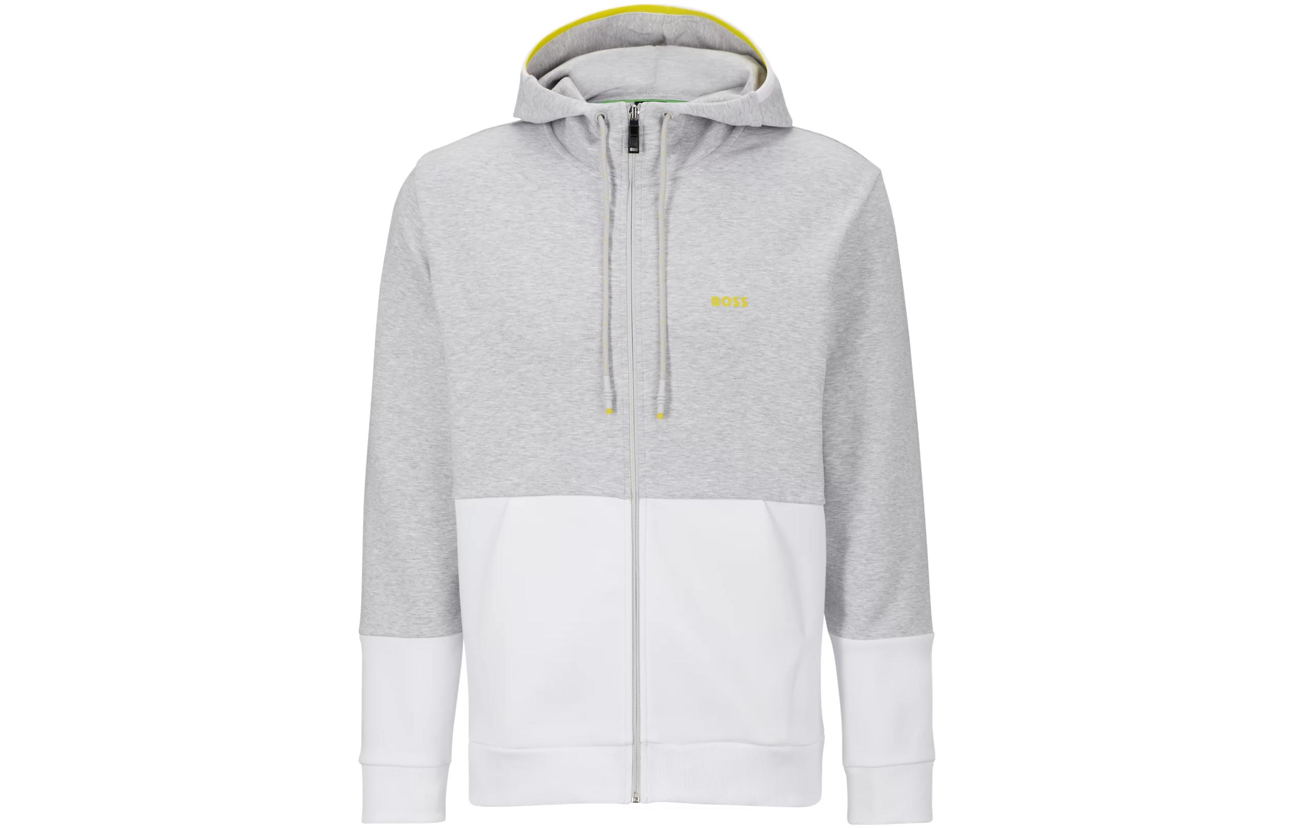 HUGO BOSS Colorblock Letter Print Zip Sweatshirt Men’s Grey 50493495-057