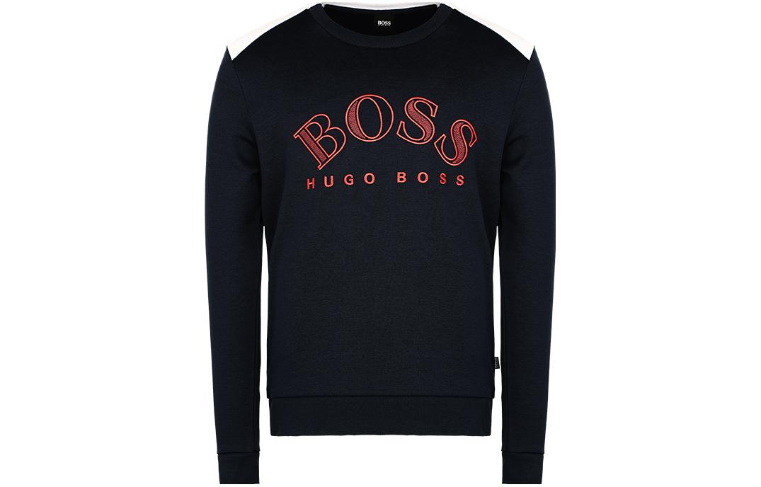HUGO BOSS Colorblock Logo Crewneck Sweatshirt - Dark Blue 50418718-410