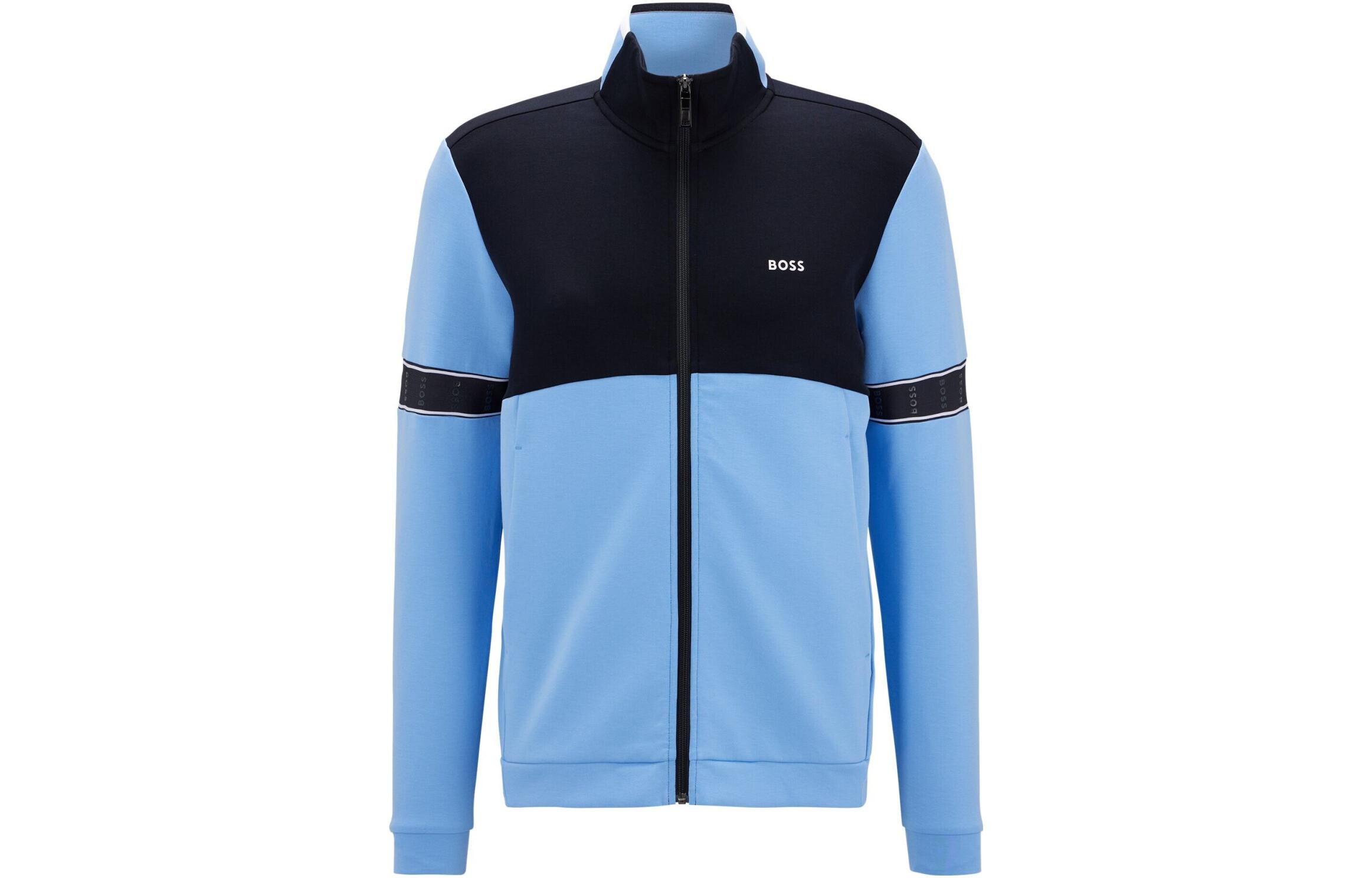 HUGO BOSS Colorblock Logo Print Zip-Up Jacket Men’s Bright Blue 50477026-439