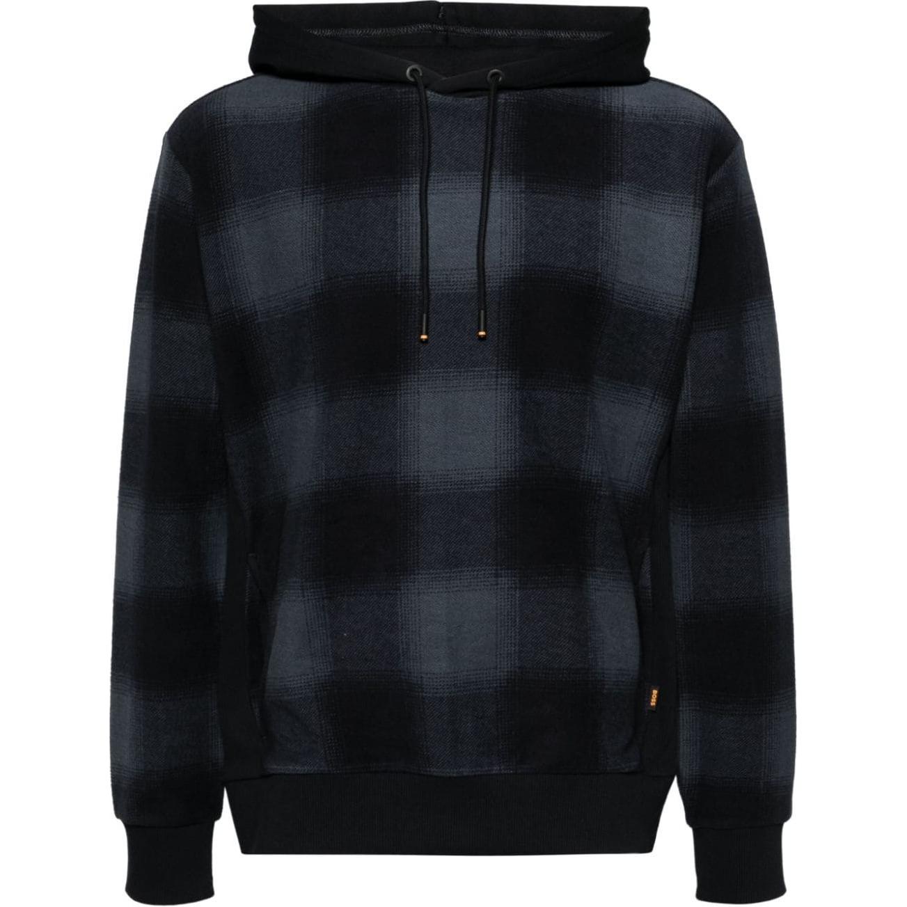 HUGO BOSS Colorblock Plaid Hooded Pullover Hoodie Men’s Blue 50508478-404