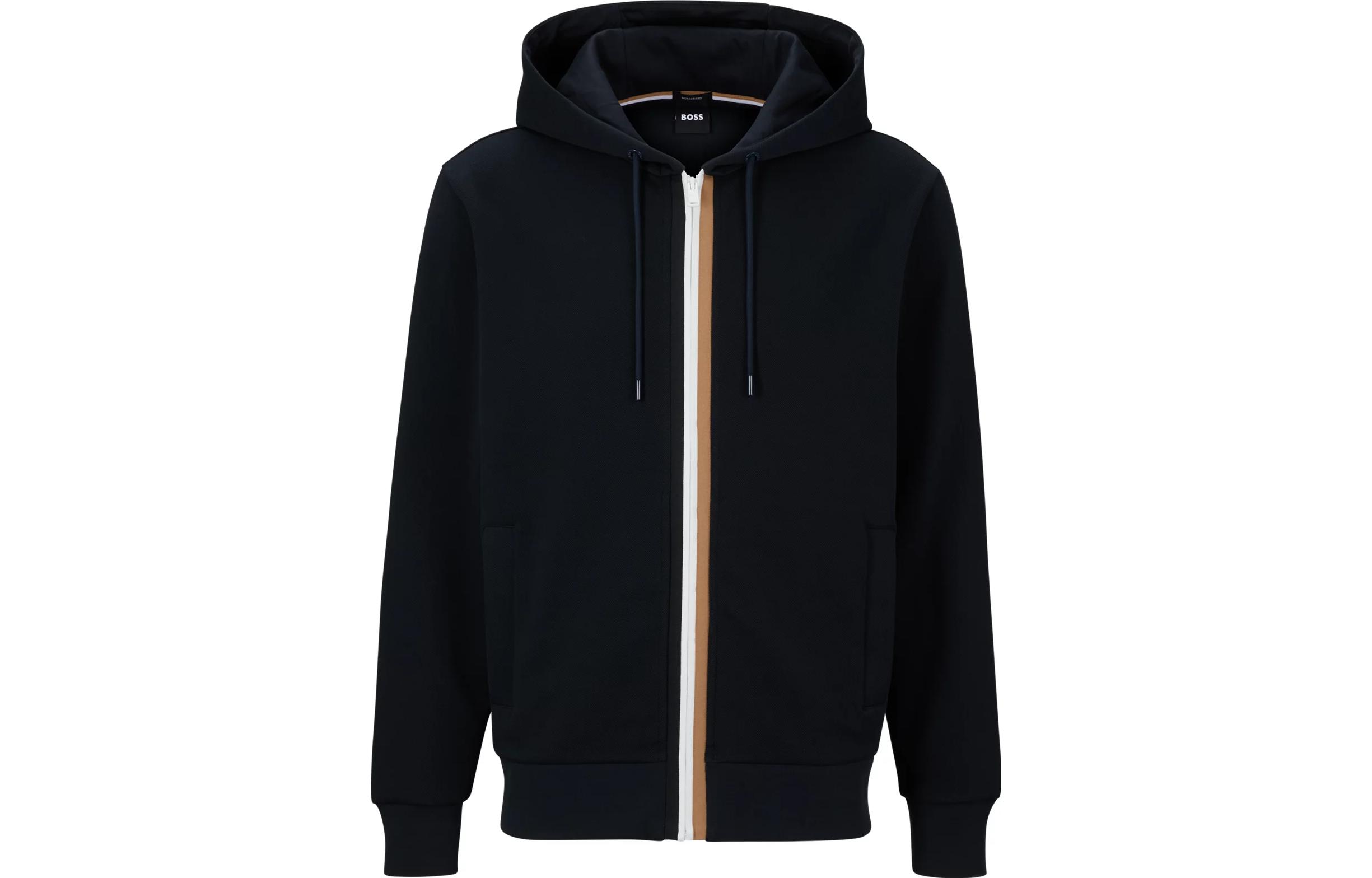 HUGO BOSS Colorblock Zip-Up Hoodie Navy Blue - Long Sleeve 50494590-404