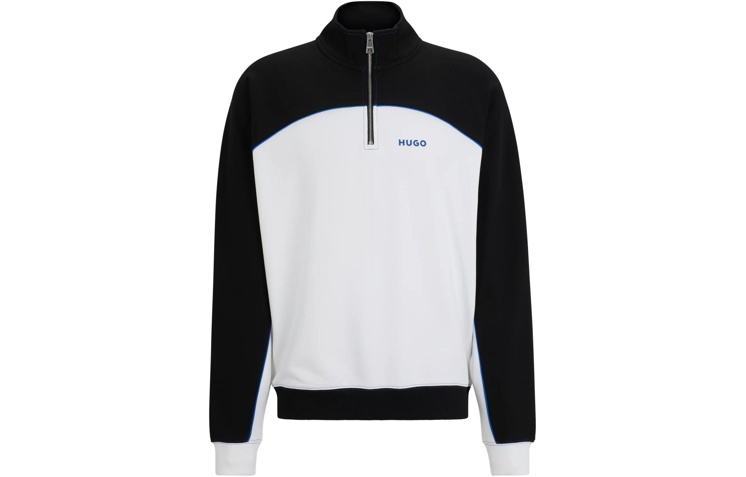 HUGO BOSS Colorblock Zip-Up Slim Fit Long-Sleeve Sweatshirt White 50510613-100