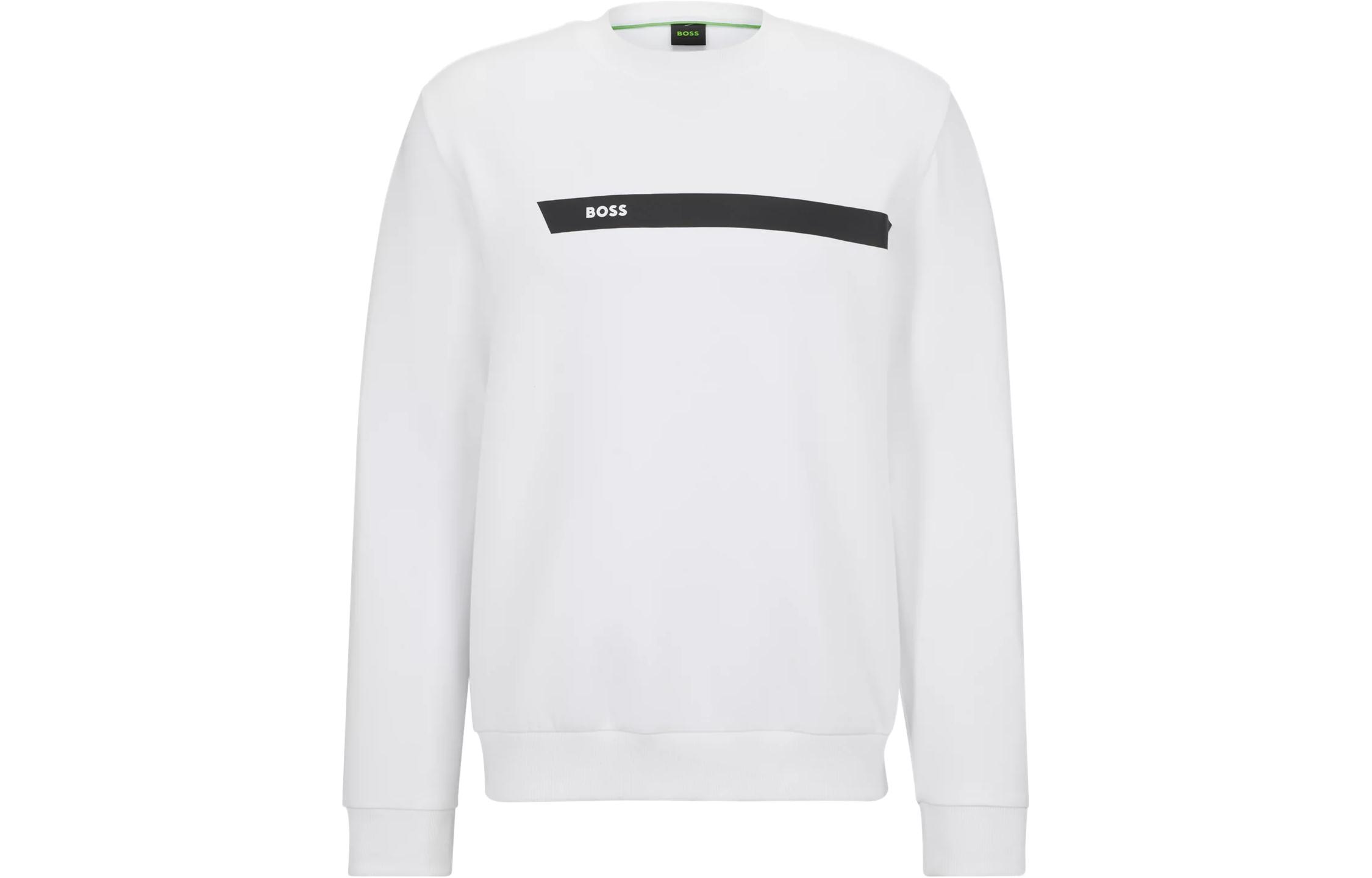 HUGO BOSS Cotton-Blend Graphic Logo Stripe Crewneck Sweatshirt White 50498227-100