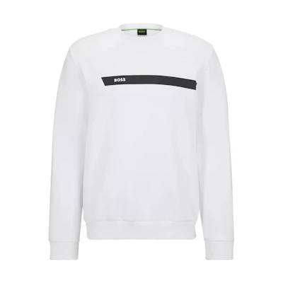 HUGO BOSS Cotton-Blend Graphic Logo Stripe Crewneck Sweatshirt White 50498227-100