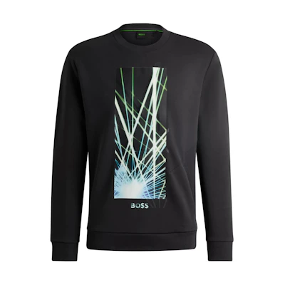 HUGO BOSS Cotton-Blend Sweatshirt 3D Logo Black Crewneck Men’s Long Sleeve 50510350-017