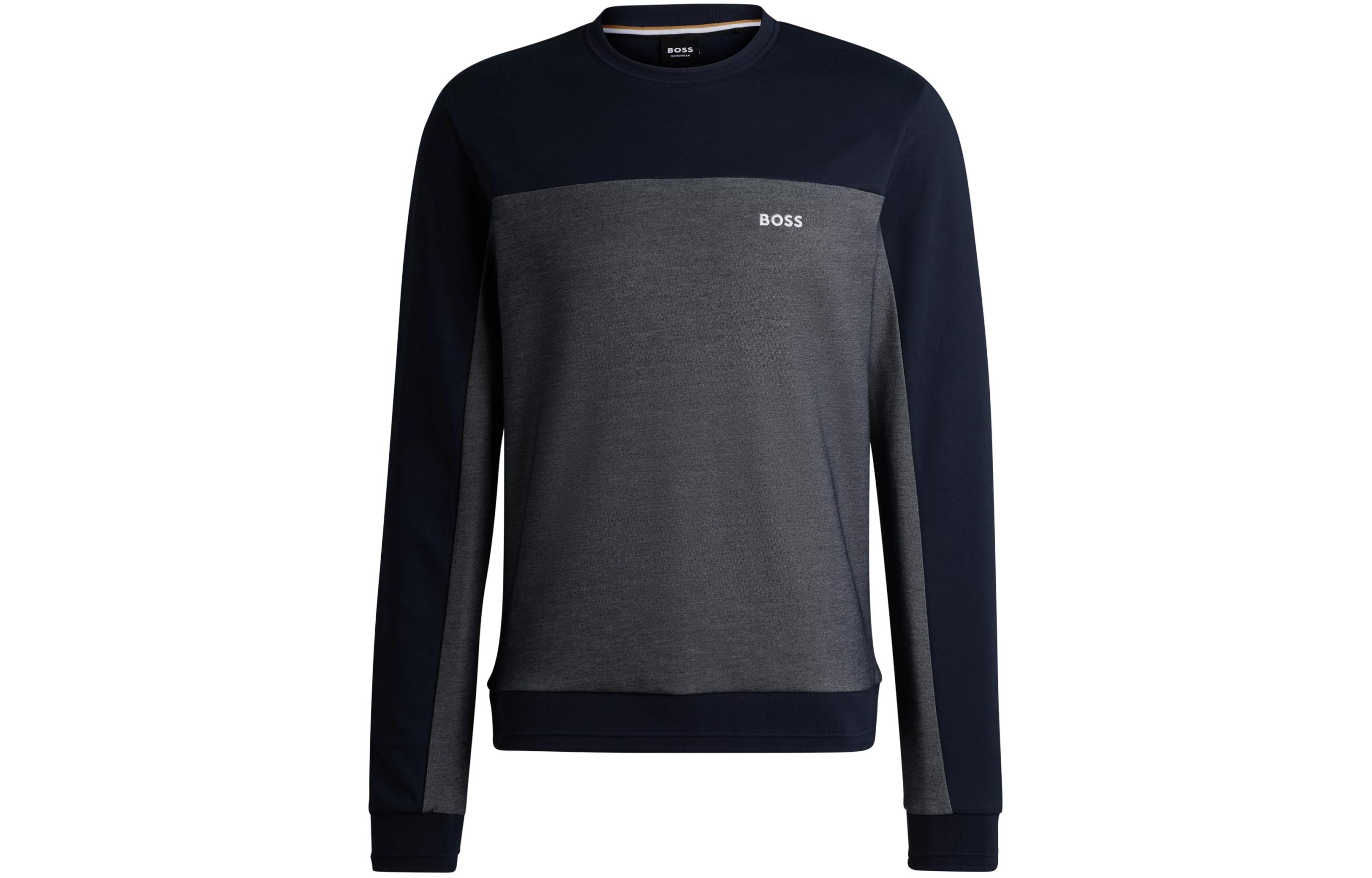 HUGO BOSS Cotton-Blend Sweatshirt with Embroidered Logo Navy Blue Crewneck 50515147-403