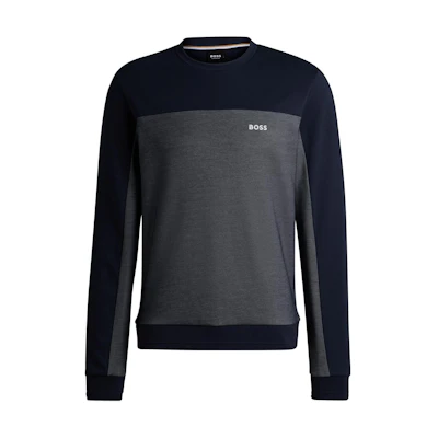 HUGO BOSS Cotton-Blend Sweatshirt with Embroidered Logo Navy Blue Crewneck 50515147-403