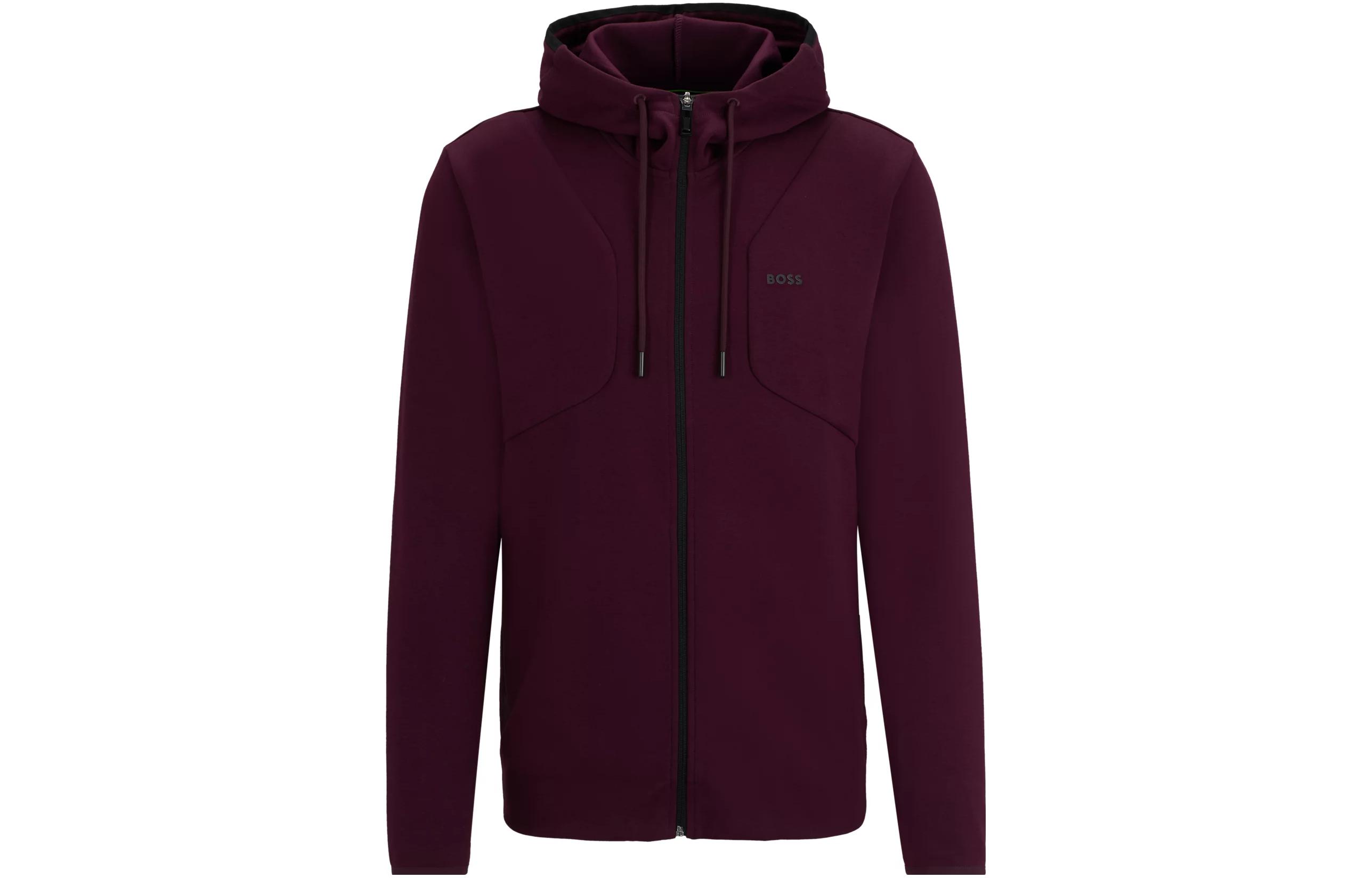 HUGO BOSS Cotton-Blend Zip-Up Hoodie with HD Logo Print in Purple Pink 50504751-697