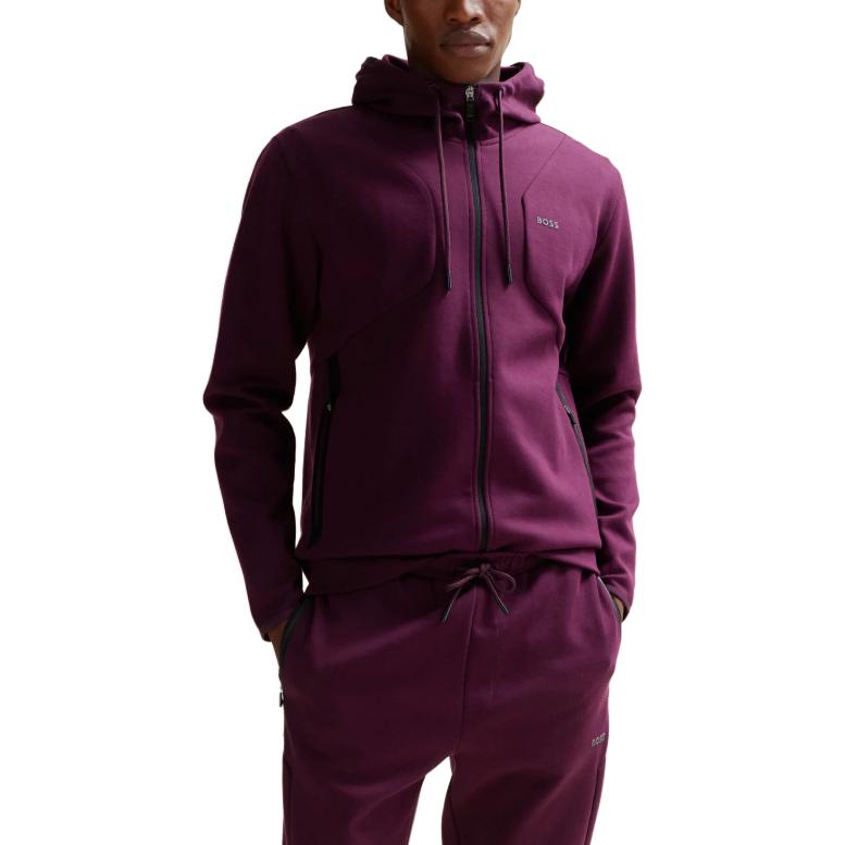 HUGO BOSS Cotton-Blend Zip-Up Hoodie with HD Logo Print in Purple Pink 50504751-697 圖 3