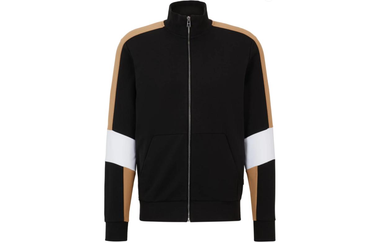 HUGO BOSS Cotton-Blend Zip-Up Jacket Color-Block Black Sweatshirt 50512683-001