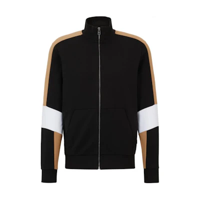 HUGO BOSS Cotton-Blend Zip-Up Jacket Color-Block Black Sweatshirt 50512683-001