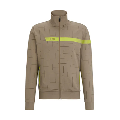 HUGO BOSS Cotton-Blend Zip-Up Jacket with Logo Stripe Khaki - Sweatshirt 50498275-334