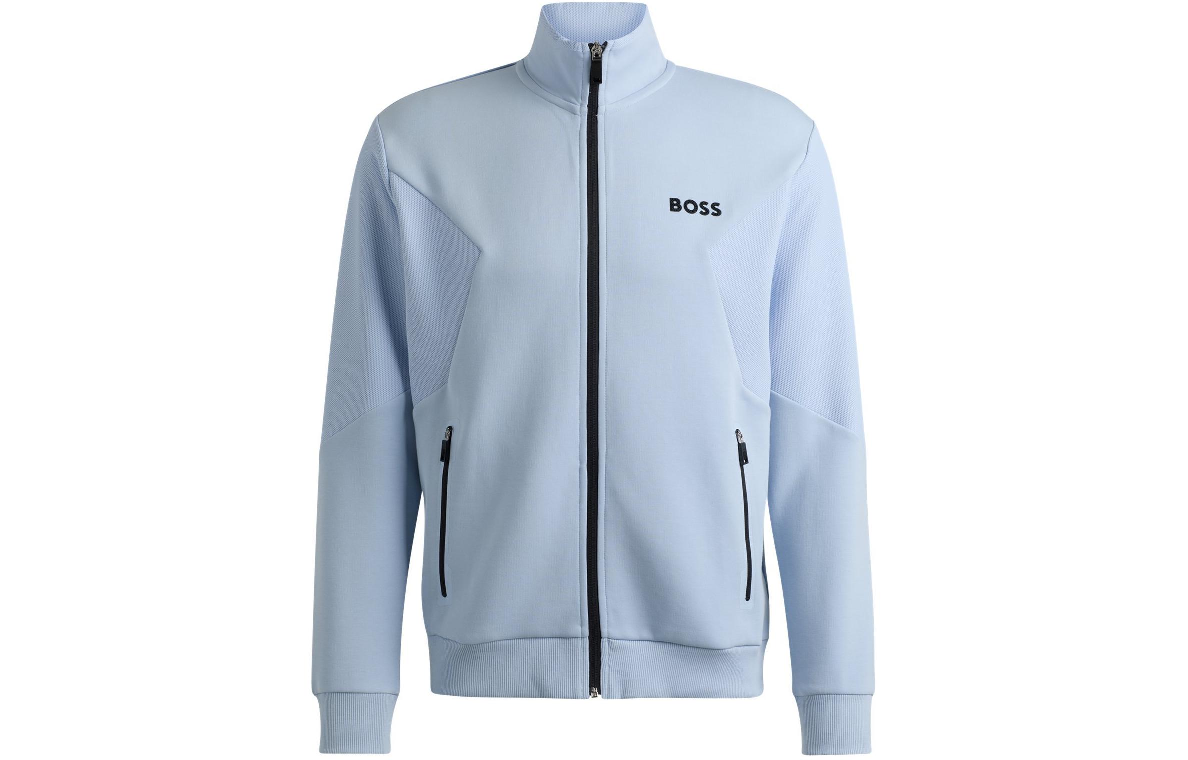 HUGO BOSS Cotton-Blend Zip-Up Sweatshirt with 3D Logo Embroidery - Blue Jacket 50510349-527