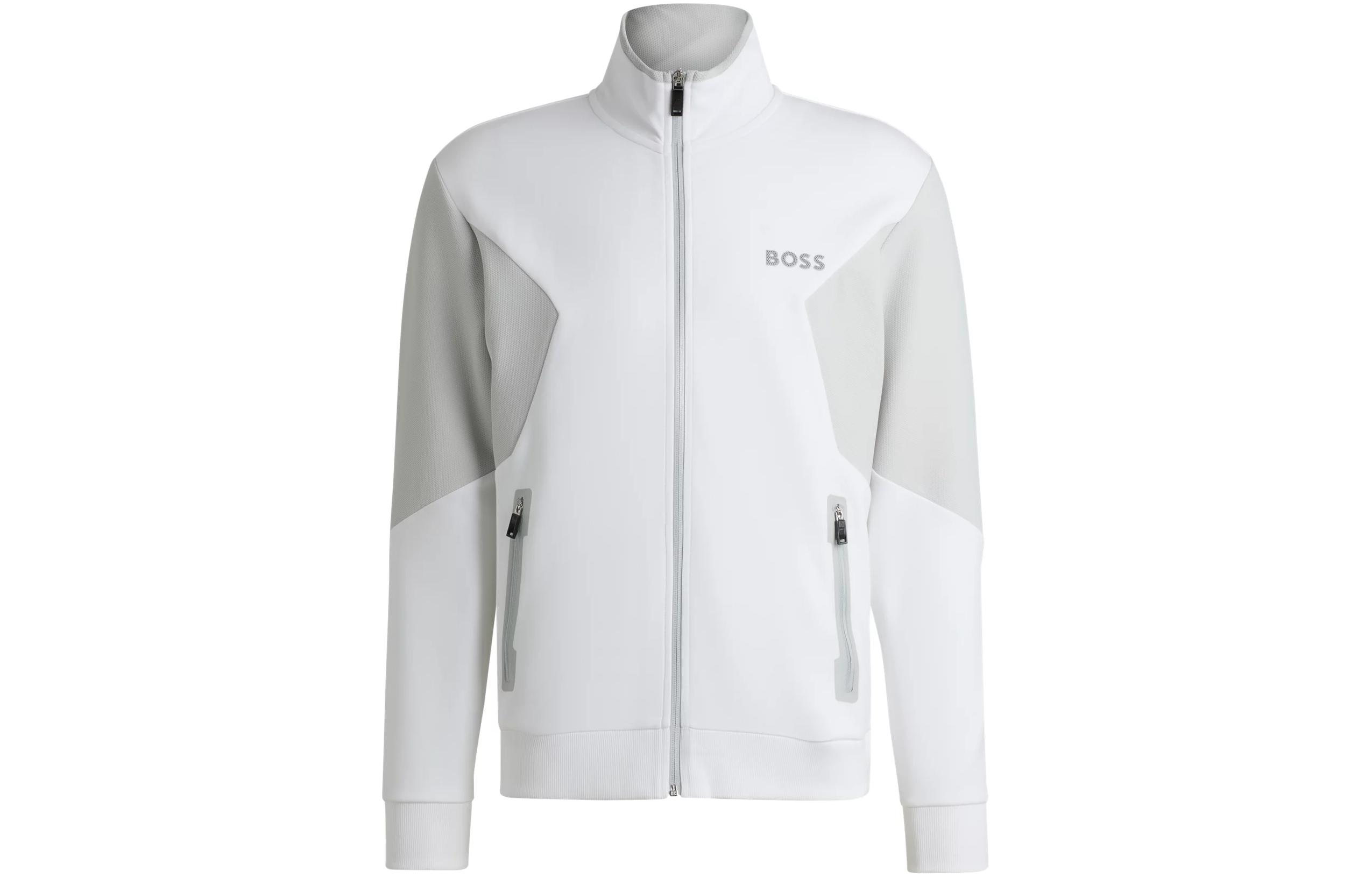HUGO BOSS Cotton-Blend Zip-Up Sweatshirt with 3D Logo Men’s White Jacket 50510349-100