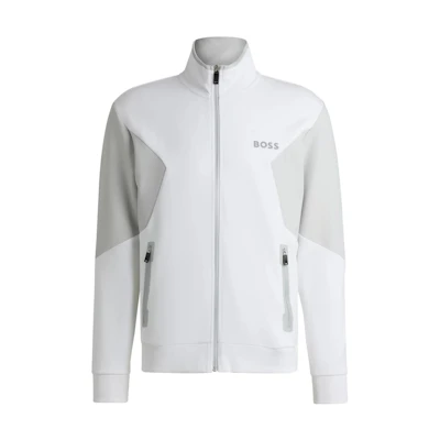 HUGO BOSS Cotton-Blend Zip-Up Sweatshirt with 3D Logo Men’s White Jacket 50510349-100