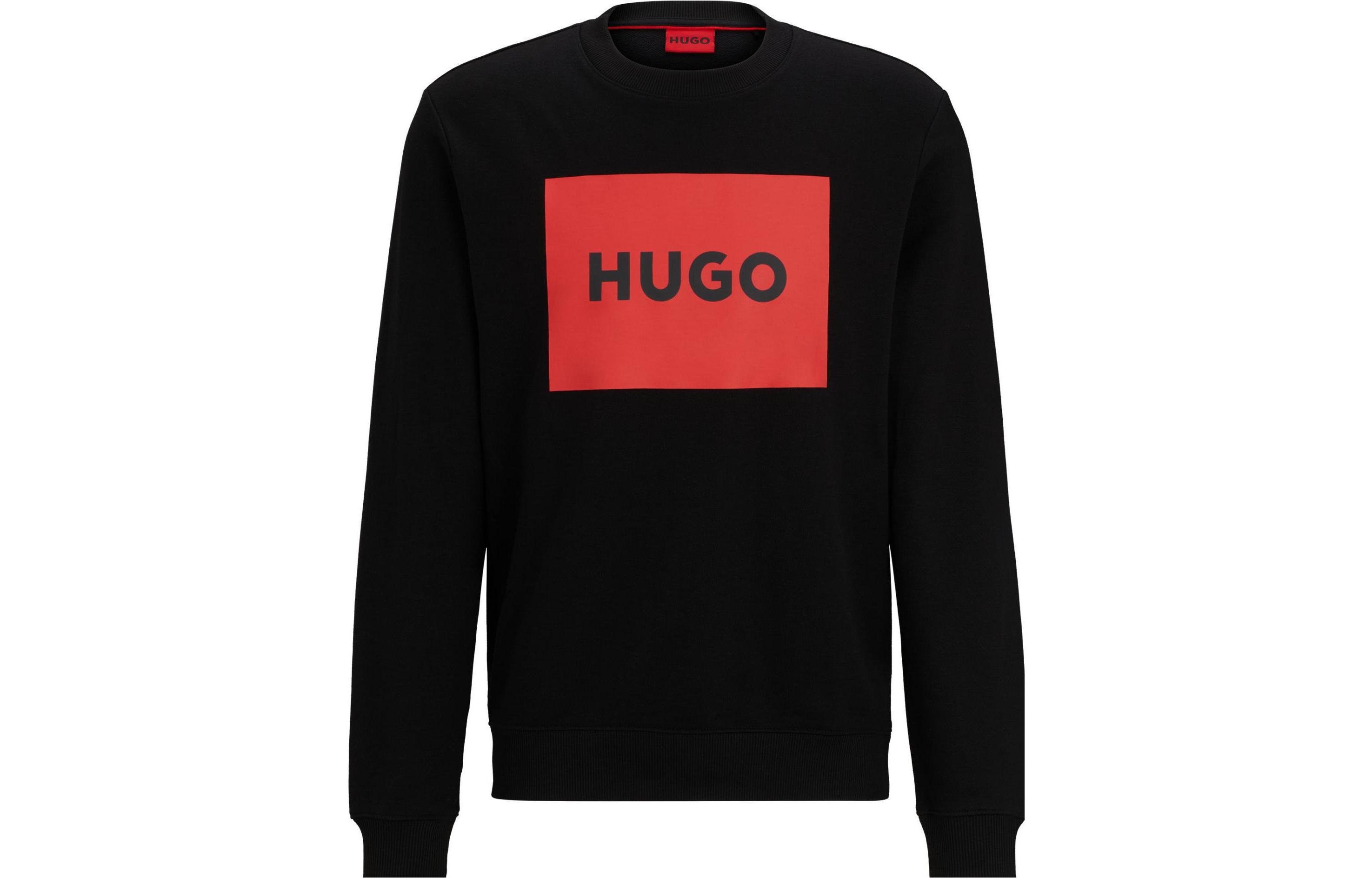 HUGO BOSS Cotton-Terry Crewneck Sweater with Red Logo Print Black () 50467944-001