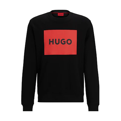 HUGO BOSS Cotton-Terry Crewneck Sweater with Red Logo Print Black () 50467944-001