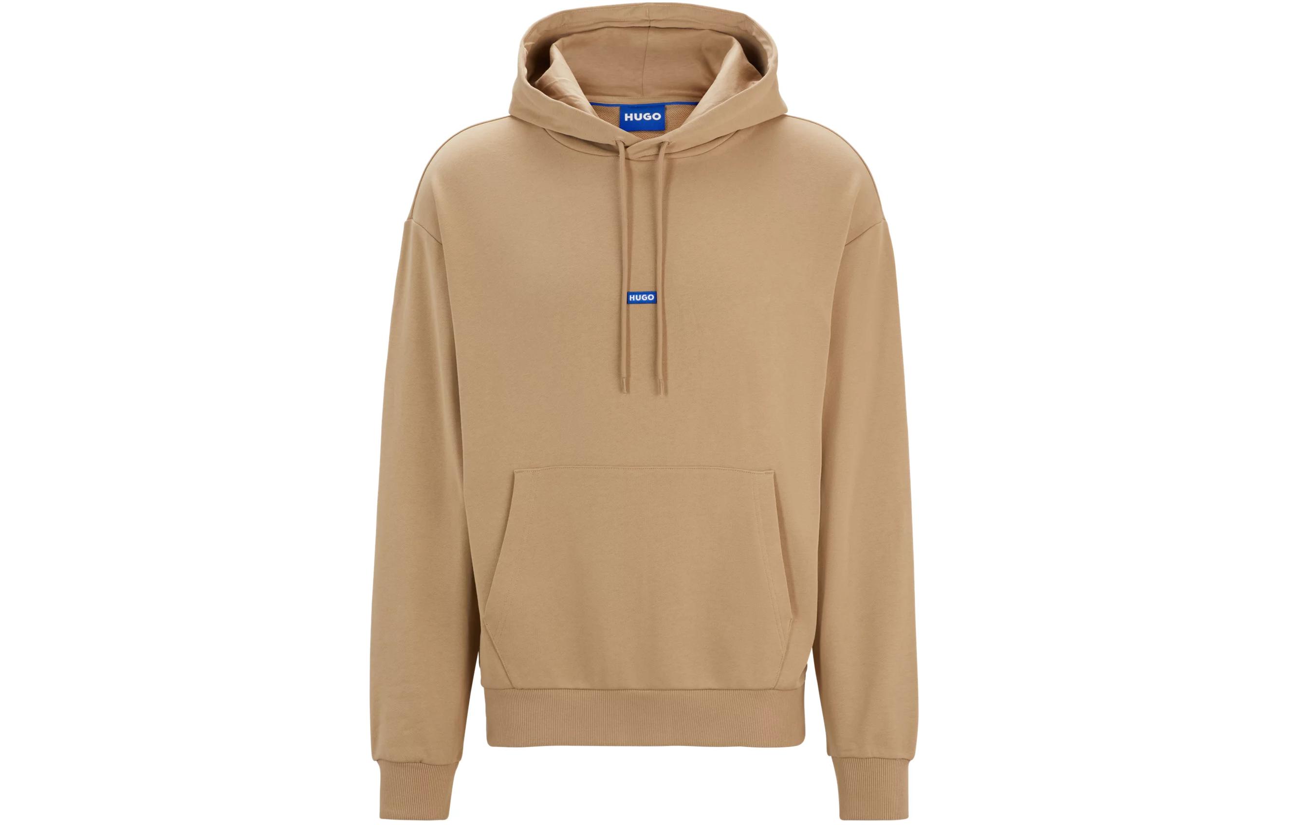 HUGO BOSS Cotton-Terry Hoodie Beige with Blue Logo Label Style 50522374-269