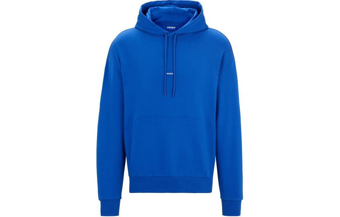 HUGO BOSS Cotton-Terry Hoodie Blue Logo Label Men’s Long-Sleeve Pullover Blue 50522374-493