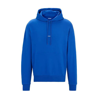 HUGO BOSS Cotton-Terry Hoodie Blue Logo Label Men’s Long-Sleeve Pullover Blue 50522374-493