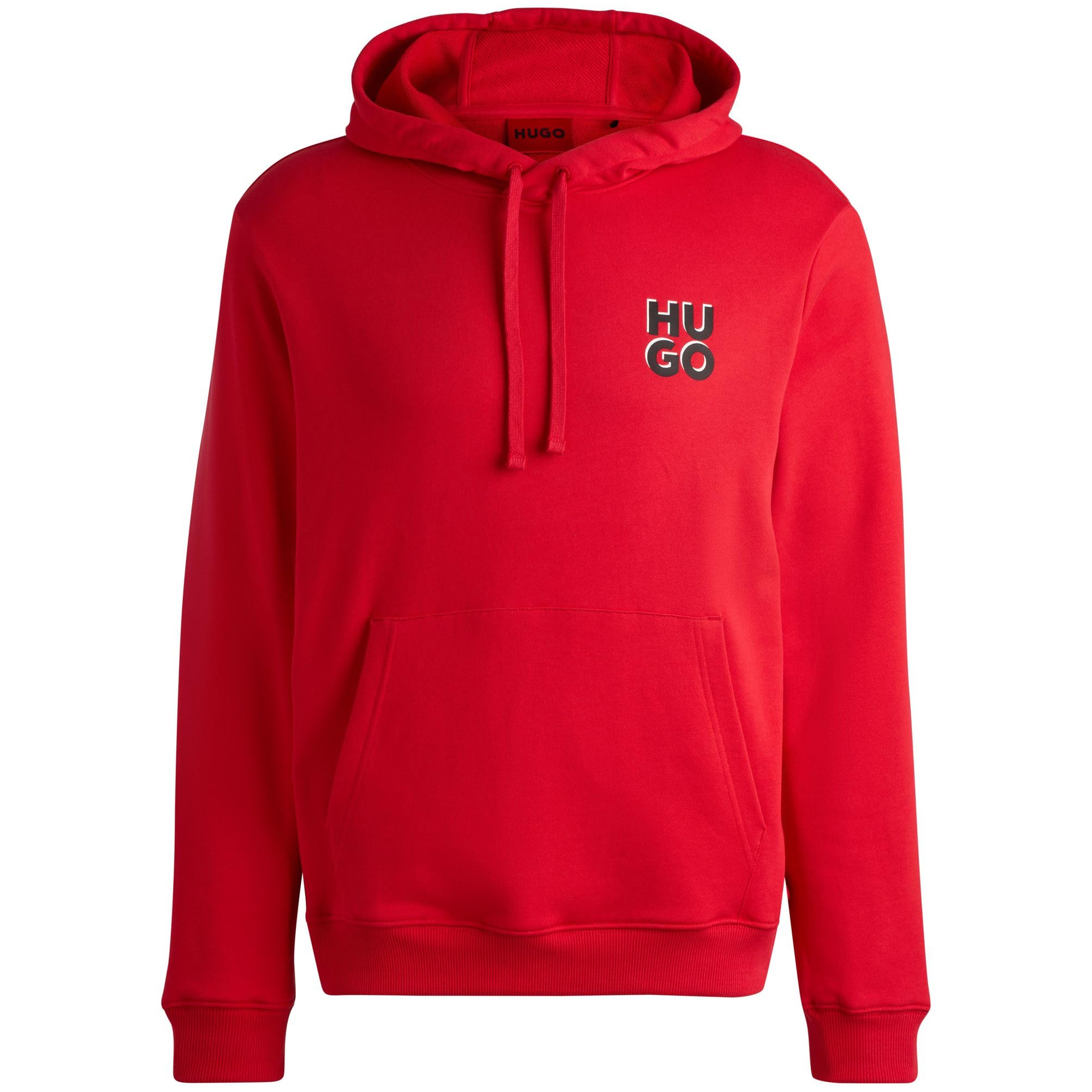 HUGO BOSS Cotton-Terry Hoodie Red with Stacked Logo Print 50520159-693