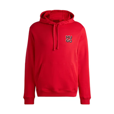 HUGO BOSS Cotton-Terry Hoodie Red with Stacked Logo Print 50520159-693