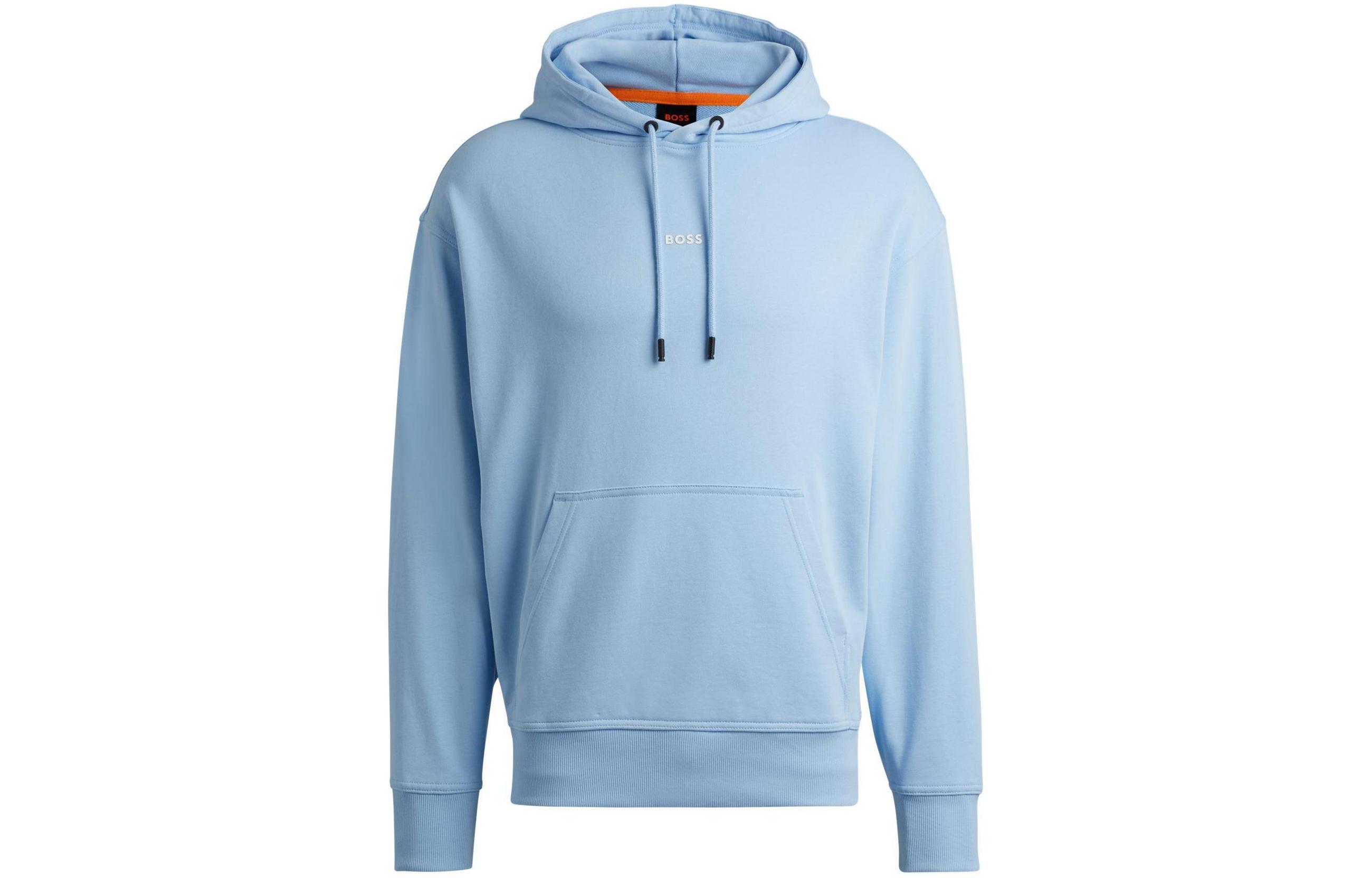 HUGO BOSS Cotton-Terry Hoodie with Contrast Logo Light Blue 50514530-460