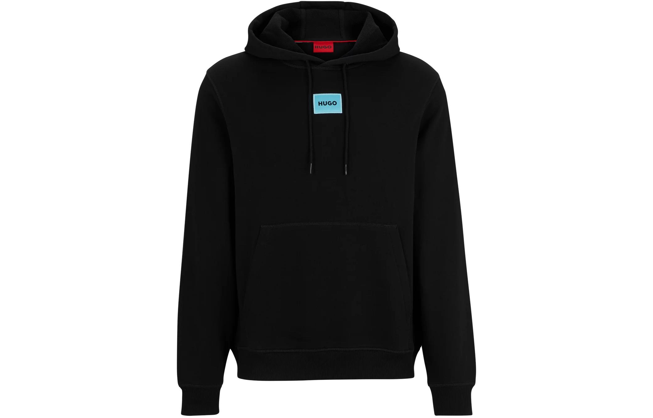 HUGO BOSS Cotton-Terry Hoodie with Logo Label Black Pullover Sweatshirt 50458700-009