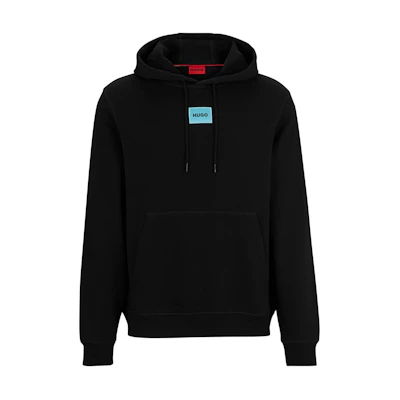 HUGO BOSS Cotton-Terry Hoodie with Logo Label Black Pullover Sweatshirt 50458700-009