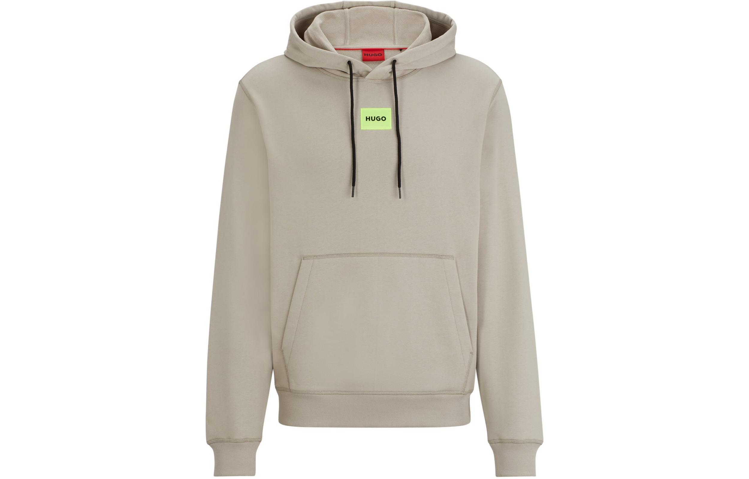 HUGO BOSS Cotton-Terry Hoodie with Logo Label Light Grey Pullover 50458700055