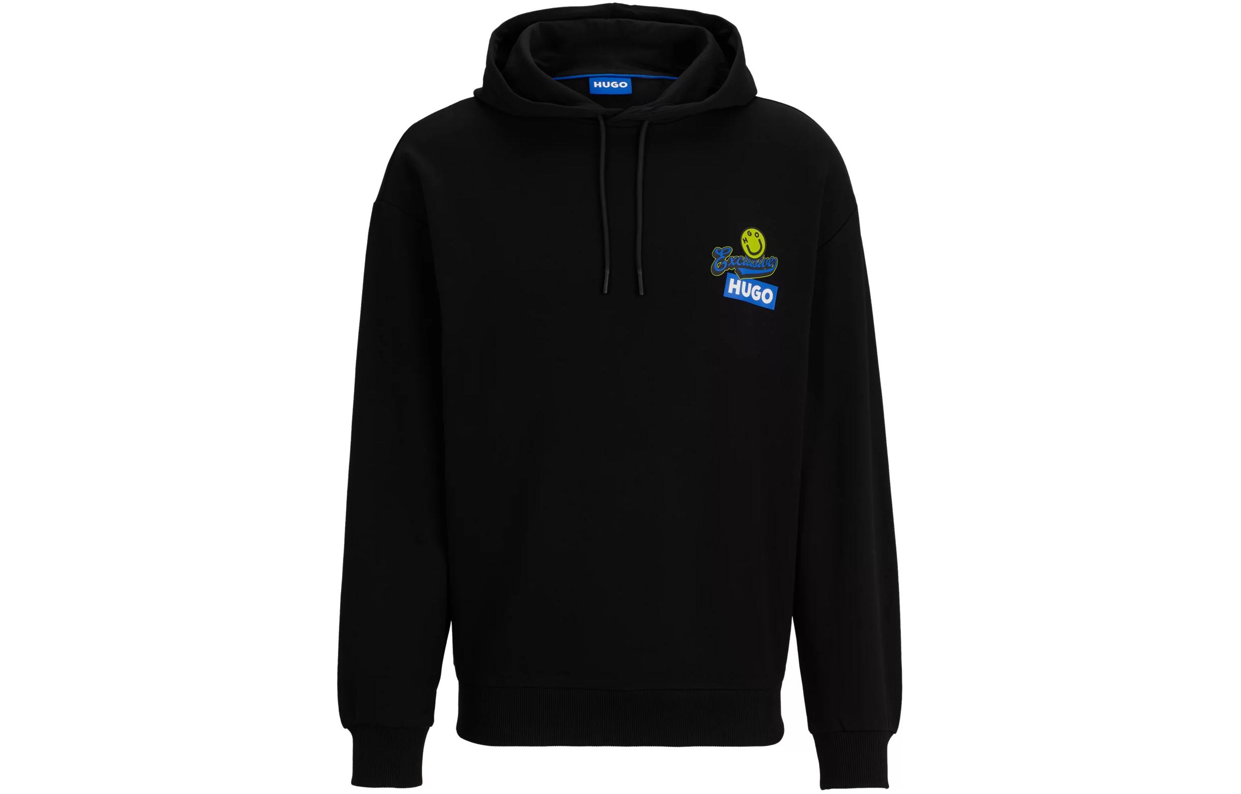 HUGO BOSS Cotton-Terry Hoodie with Seasonal Artwork Black Pullover 50513290001