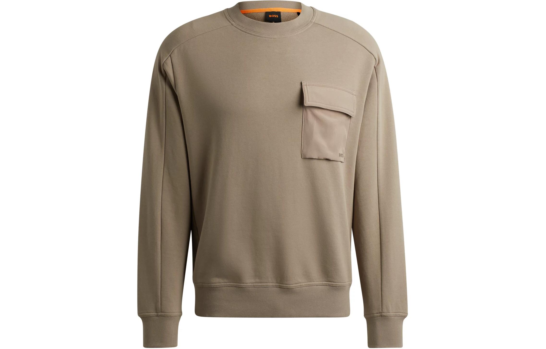 HUGO BOSS Cotton-Terry Logo Sweatshirt Beige Crewneck Long Sleeve 50522481-246
