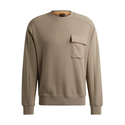 HUGO BOSS Cotton-Terry Logo Sweatshirt Beige Crewneck Long Sleeve 50522481-246