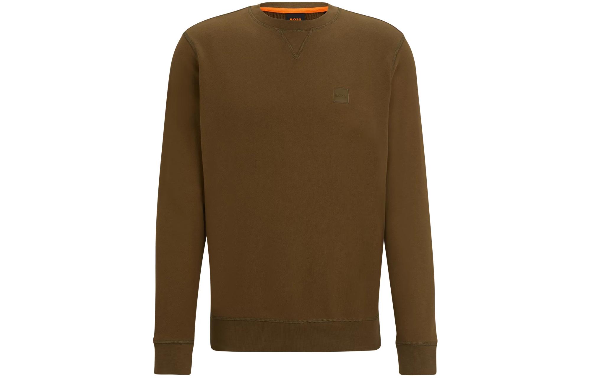 HUGO BOSS Cotton-Terry Relaxed-Fit Crewneck Sweatshirt Brown Logo Patch 50509323-368