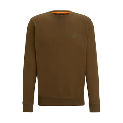 HUGO BOSS Cotton-Terry Relaxed-Fit Crewneck Sweatshirt Brown Logo Patch 50509323-368