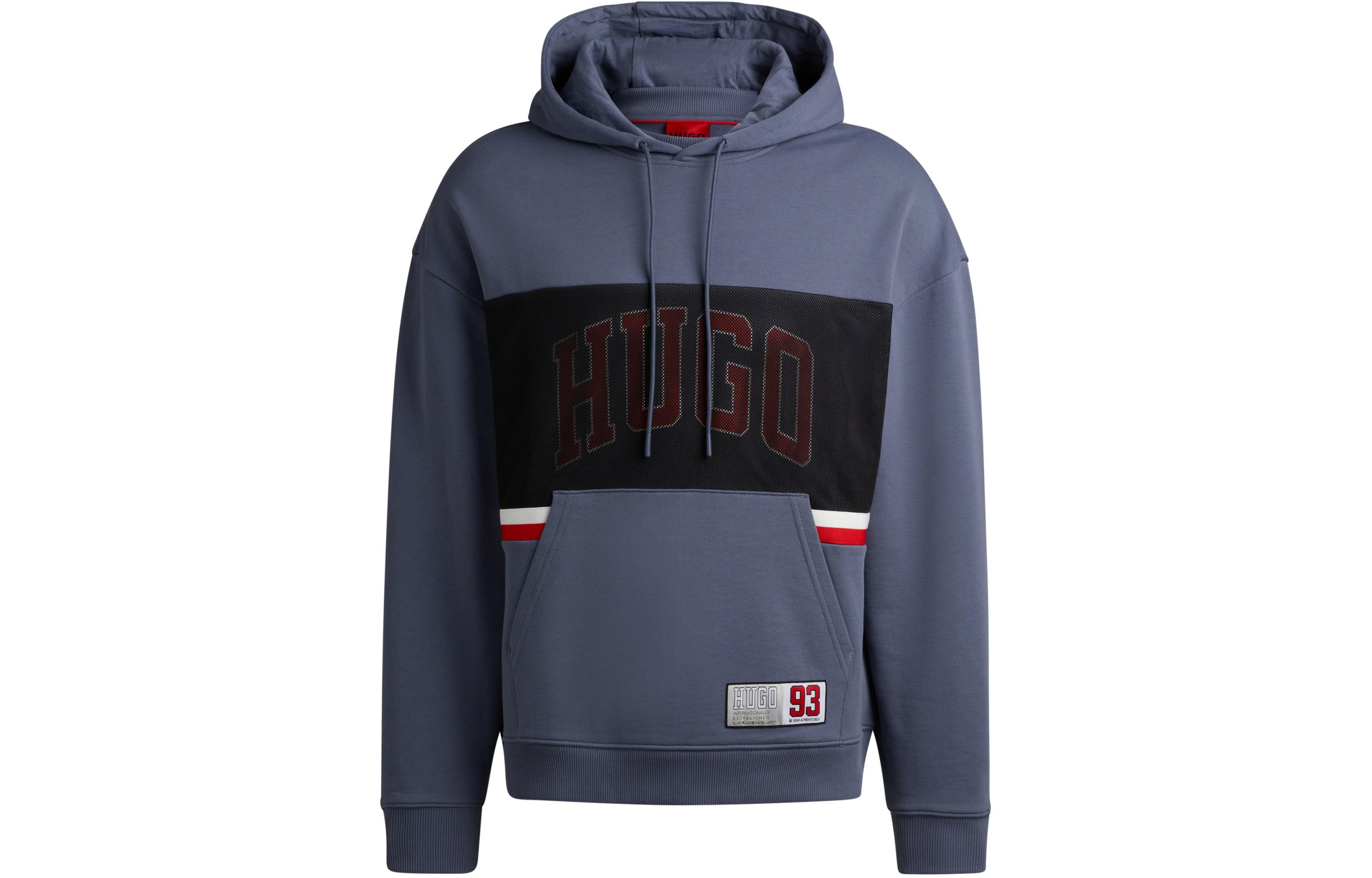 HUGO BOSS Cotton-Terry Relaxed-Fit Hoodie with Sporty Logo Blue - 50510166-462