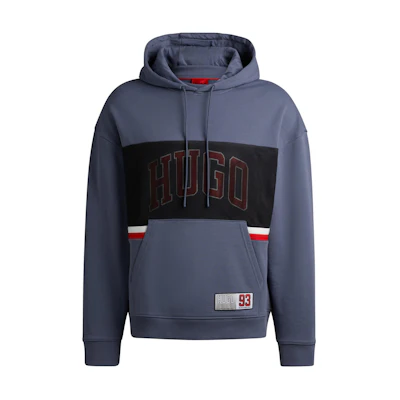 HUGO BOSS Cotton-Terry Relaxed-Fit Hoodie with Sporty Logo Blue - 50510166-462