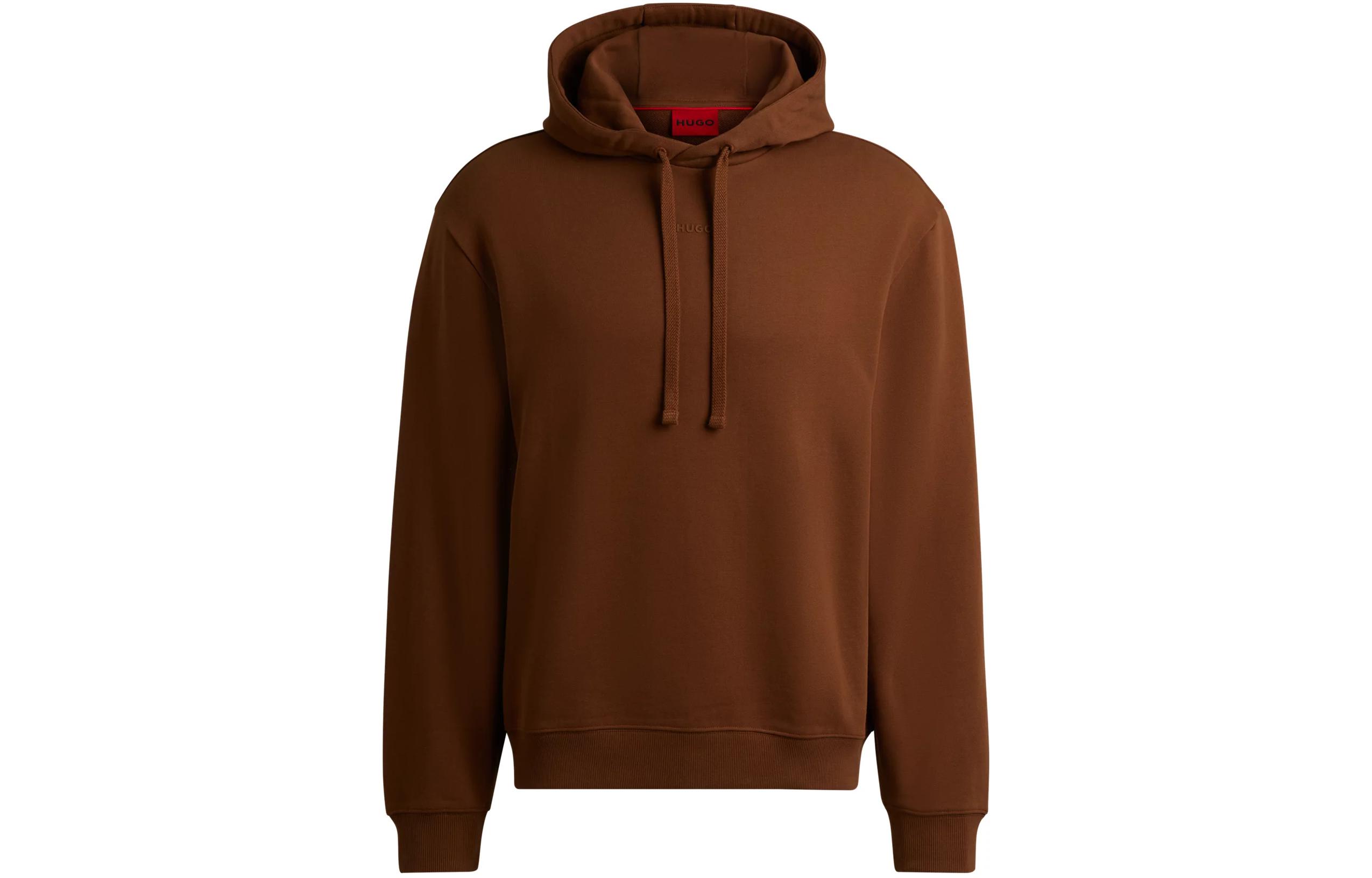 HUGO BOSS Cotton-Terry Relaxed-Fit Logo Hoodie Brown Pullover Sweater 50486478-212