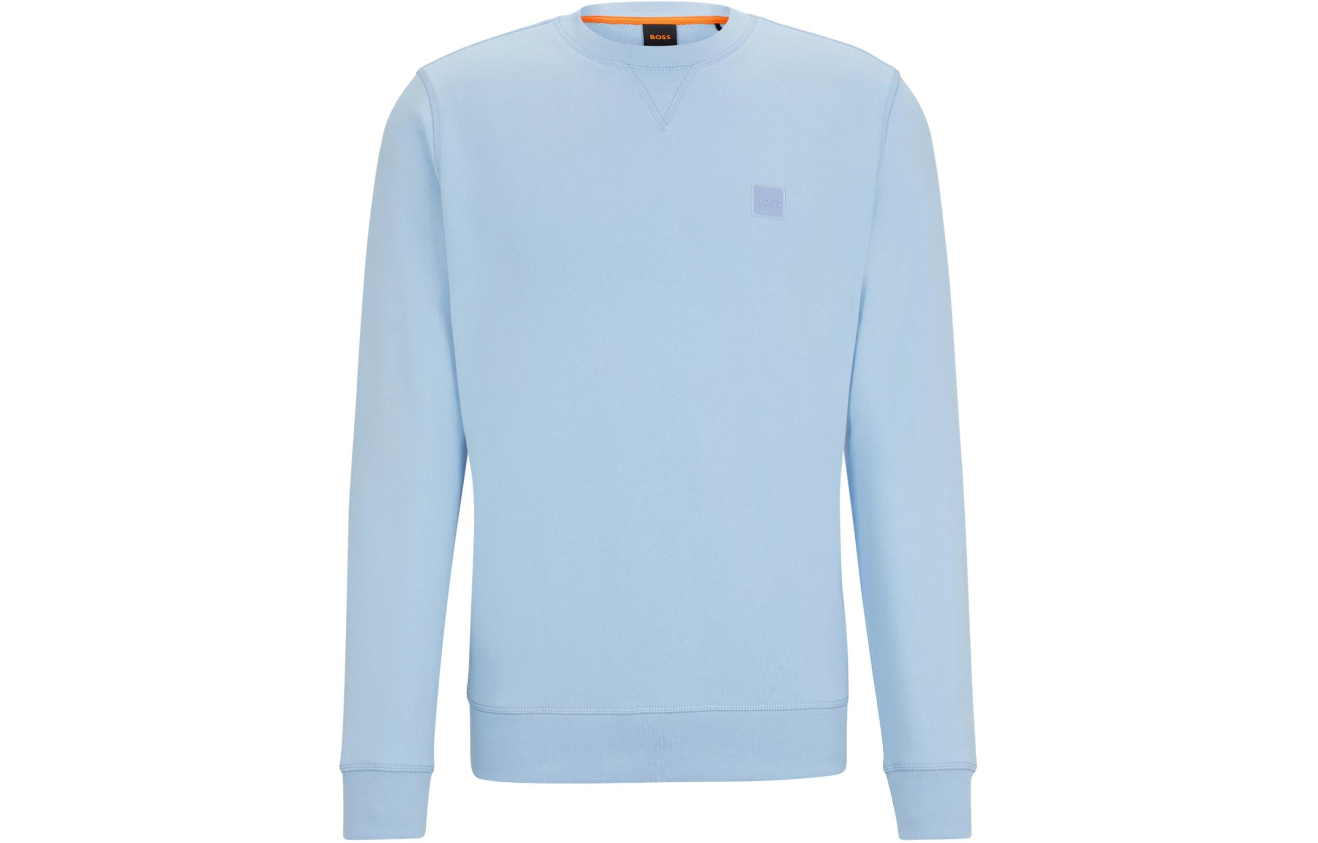 HUGO BOSS Cotton-Terry Relaxed-Fit Sweatshirt with Logo Patch Light Blue Menswear 50509323-460