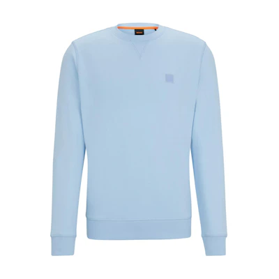 HUGO BOSS Cotton-Terry Relaxed-Fit Sweatshirt with Logo Patch Light Blue Menswear 50509323-460